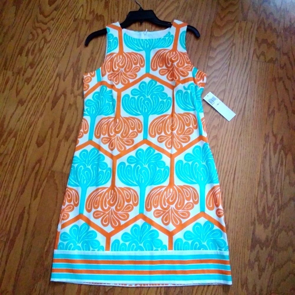 Brand new Maggy L turquoise and orange print dress size 10